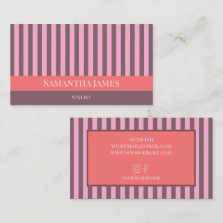 Carte De Visite Rayures violettes rose orange coloré