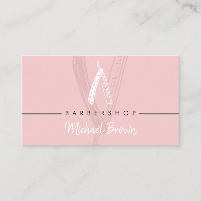 Carte De Visite Razor Barber Élégant rose chic (Devant)