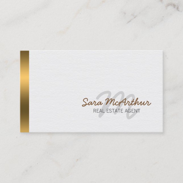 Carte De Visite Real Estate Agent Faux Gold Monogram (Devant)