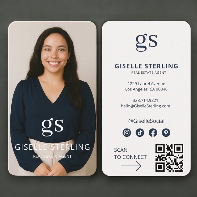 Carte De Visite Real Estate Agent Photo QR Code Professional (Créateur téléchargé)