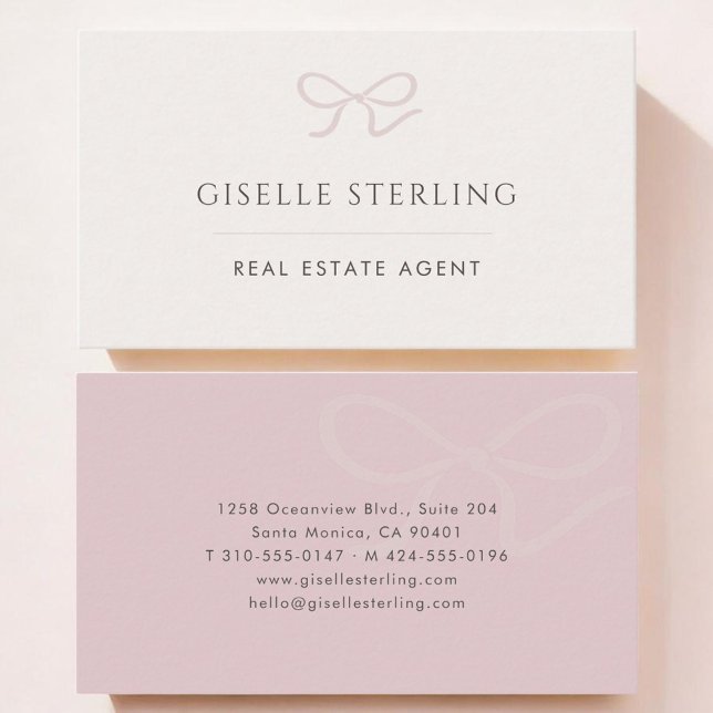Carte De Visite Real Estate Agent Pink Bow (Créateur téléchargé)