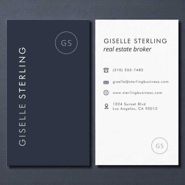 Carte De Visite Real Estate Broker Luxury Navy Blue Elegant Modern (Créateur téléchargé)