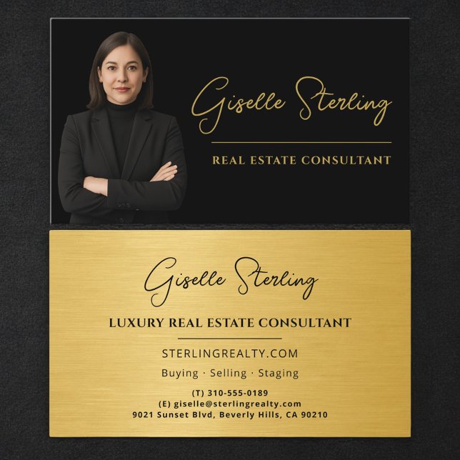Carte De Visite Real Estate Consultant Black Gold Metallic (Créateur téléchargé)