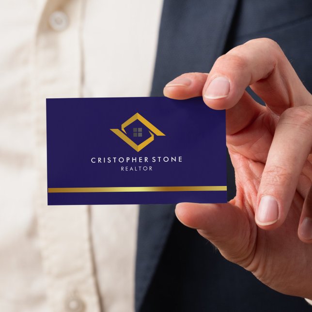 Carte De Visite Real Estate Navy Blue House Logo Modern Realtor (Real Estate Navy Blue House Logo Modern Realtor Business Card)