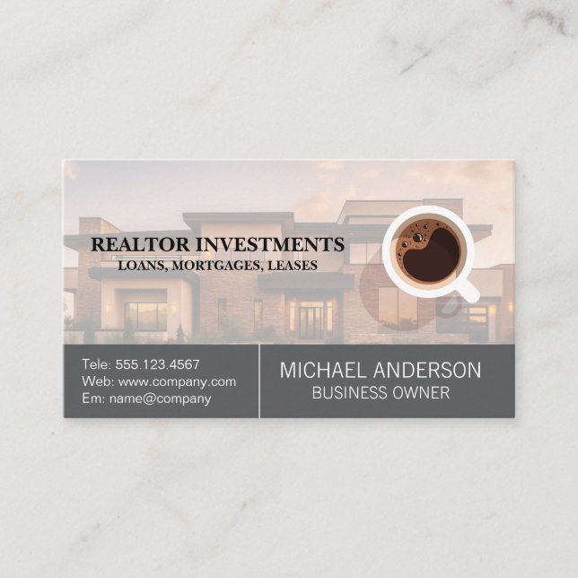 Carte De Visite Real Estate Property | Cup of Coffee (Devant)