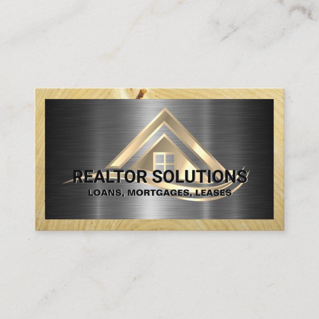 Carte De Visite Real Estate Solutions Logo | Metallic and Wood (Devant)