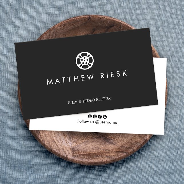 Carte De Visite Réalisateur et éditeur vidéo Logo de bobine de fil (Créateur téléchargé)