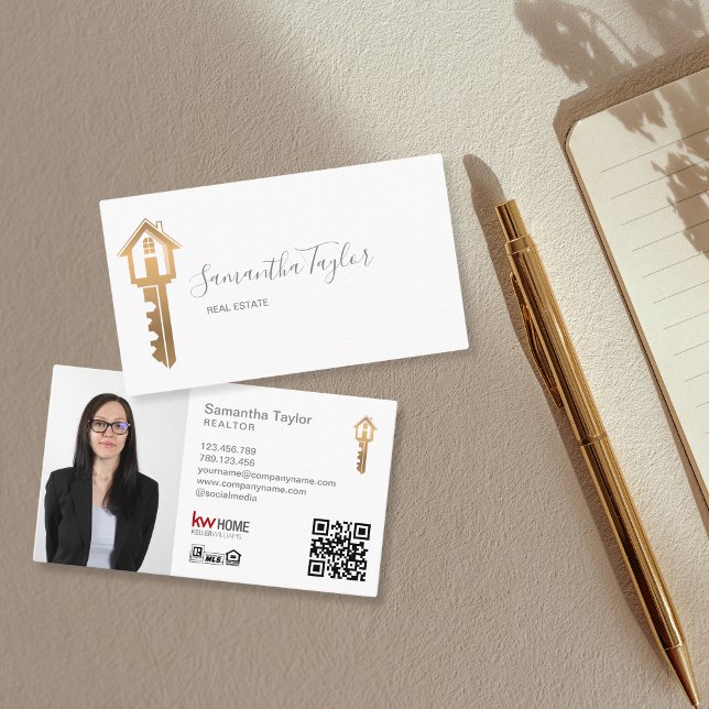 Carte De Visite Réalisateur professionnel Immobilier Ajouter photo (gold realtor key logo)