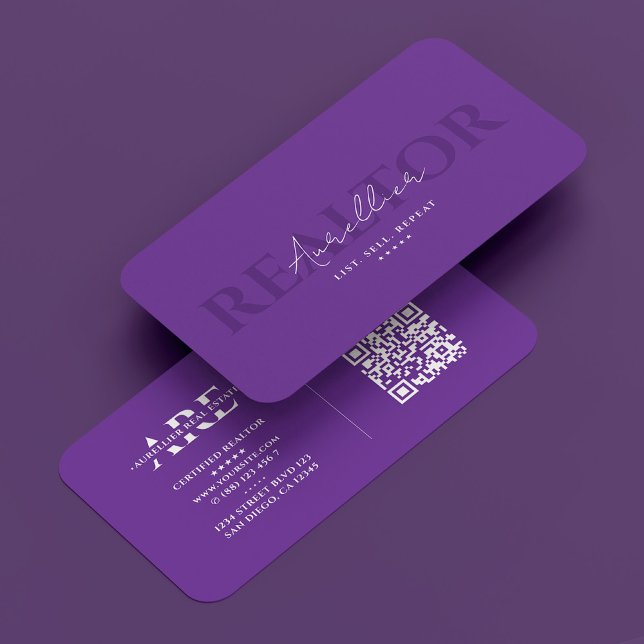 Carte De Visite Réalisateur Royal Purple Immobilier Monogramme Mod (Realtor Royal Purple Real Estate Monogram Modern Business Card
)