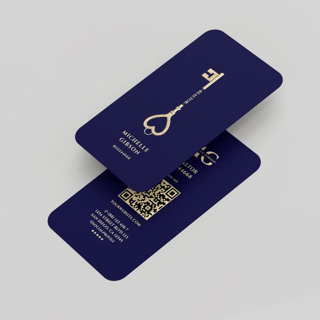 Carte De Visite Realking Midnight Blue Gold Key Monogramme moderne (Realtor Midnight Blue Gold Key Monogram Modern Business Card
)