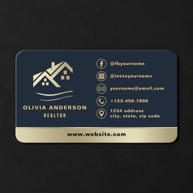 Carte De Visite Realtor Bleu Nuit Or (Créateur téléchargé)
