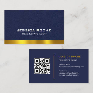 Carte De Visite Realtor Blue Real Estate Agent Modern QR Code