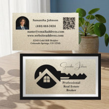 Carte de visite Realtor Code QR Pailleté Champagne