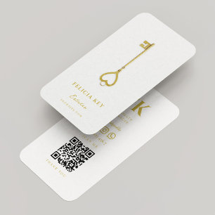 Carte De Visite Realtor Courtier immobilier Elegant White Gold Key
