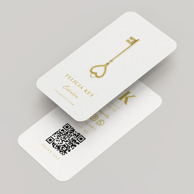 Carte De Visite Realtor Courtier immobilier Elegant White Gold Key (Realtor Real Estate Broker Elegant White Gold Key Business Card
)