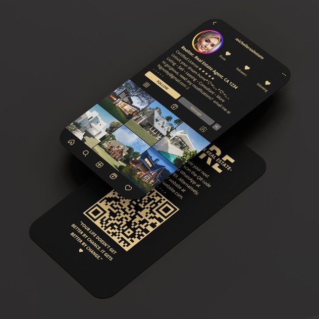 Carte De Visite Realtor IG Elegant Black Modern Immobilier Agent (Realtor IG Elegant Black Modern Real Estate Agent Business Card
)