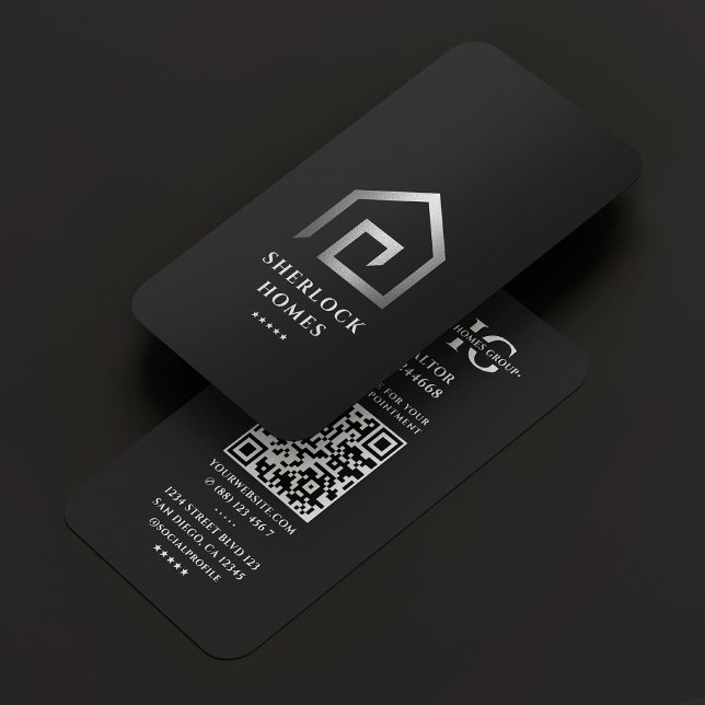 Carte De Visite Realtor Immobilier Elegant Black Silver House (Realtor Real Estate Elegant Black Silver House Business Card
)