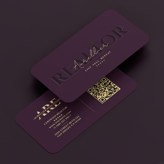 Carte De Visite Réaltor Immobilier Luxe Violet Monogramme Moderne (Realtor Real Estate Luxury Purple Monogram Modern Business Card
)