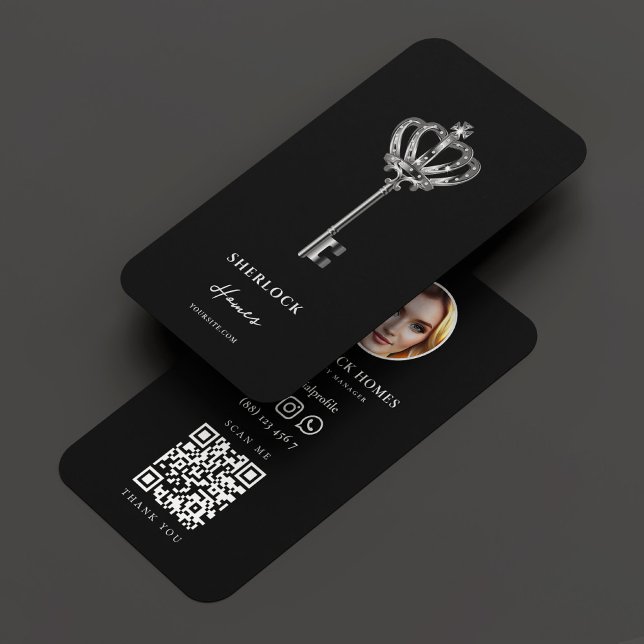 Carte De Visite Realtor Immobilier Marketing Black Silver Modern (Realtor Real Estate Marketing Black Silver Modern Business Card
)