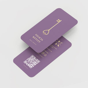 Carte De Visite Realtor Immobilier Monogramme Moderne Dusty Purple
