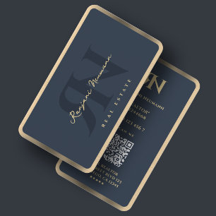 Carte De Visite Realtor minimal Charcoal Blue Faux Gold Bordure