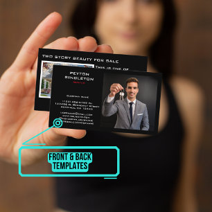 Carte De Visite Realtor Modern Black avec photo personnelle