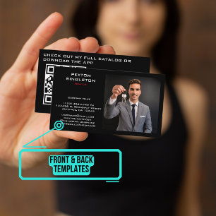 Carte De Visite Realtor Modern Black avec URL QR Code