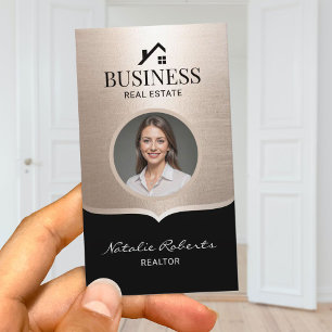 Carte De Visite Realtor Modern Black Gold Real Estate Agent Photo