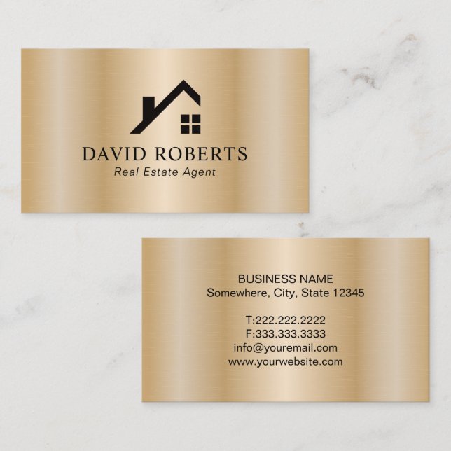 Carte De Visite Realtor Modern Gold House Logo Immobilier (Devant / Derrière)