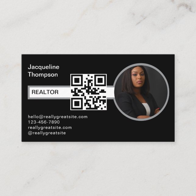 Carte De Visite Realtor Moderne Immobilier Agent Photo QR Code (Devant)