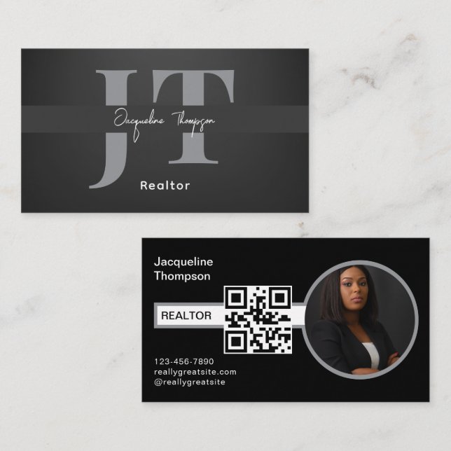 Carte De Visite Realtor Moderne Immobilier Agent Photo QR Code (Devant / Derrière)