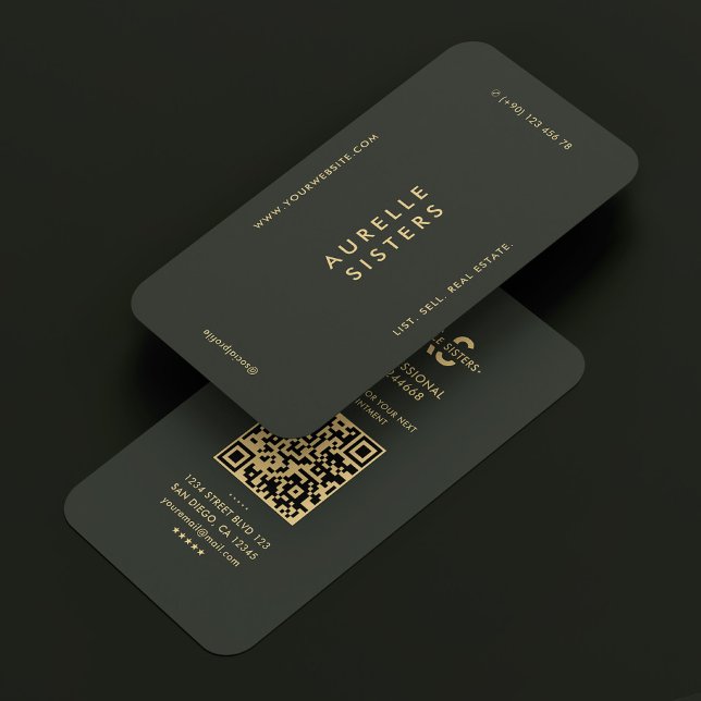 Carte De Visite Realtor Moderne Monogramme Vert foncé Simple QR (Realtor Modern Monogram Dark Green Simple QR Business Card
)