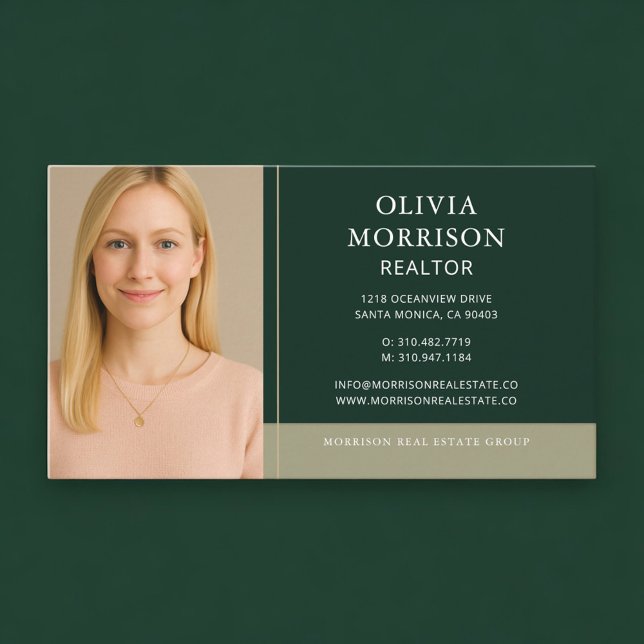 Carte De Visite Realtor Photo Vert Or (Créateur téléchargé)