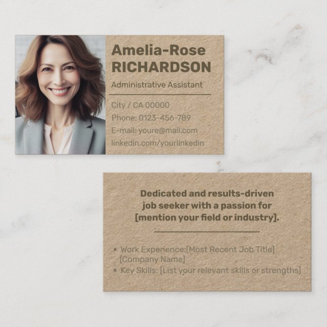 Carte De Visite Recherche d'emploi classique Minimum papier Kraft  (Devant / Derrière)