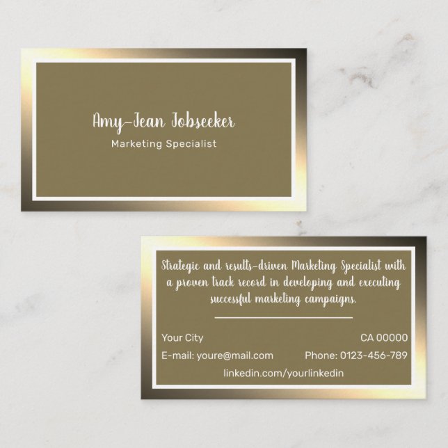Carte De Visite Recherche d'emploi classique Ombre d'or Simple min (Devant / Derrière)