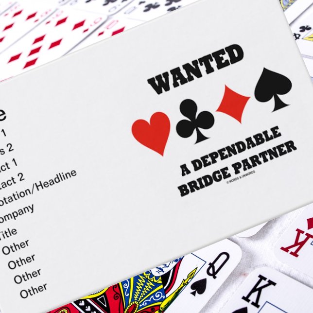 Carte De Visite Recherché Un Partenaire Pont Fiable (Costumes De C (Business card for any bridge player who desires a dependable bridge partner)