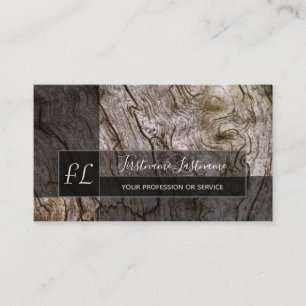 Carte De Visite Rectangle de monogramme en bois écorce d'arbre rus
