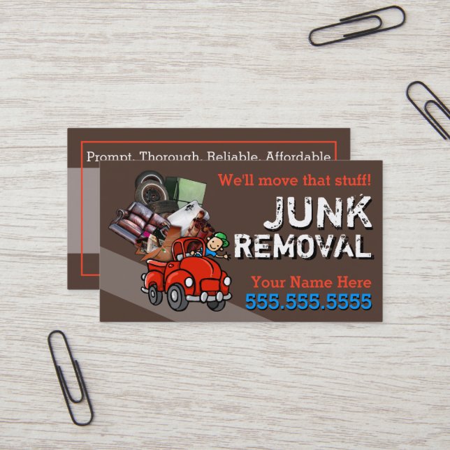 Carte De Visite Récupération de la junk Garbage Hauling Red Pickup (Devant/Arrière en situation)