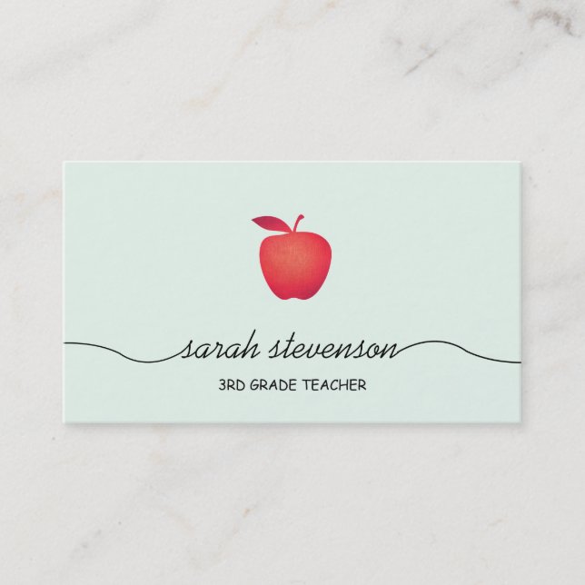 Carte De Visite Red Apple School Enseignant Simple Light Aqua (Devant)