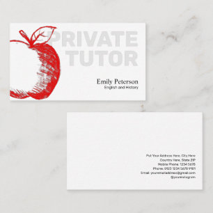 Carte De Visite Red Apple Sketch Private Tutor Modern Blanc