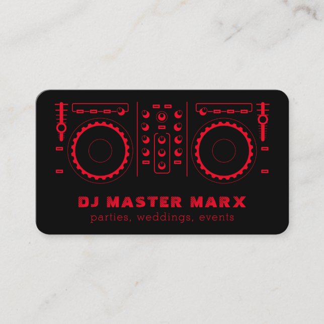 Carte De Visite Red Black Music Tourne-disque Disque Jockey DJ (Devant)
