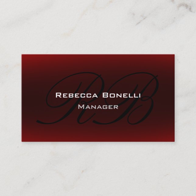 Carte de visite Red Black Script Monogram Manager (Devant)