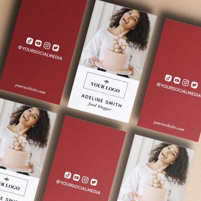 Carte De Visite Red Blogger Influencer Social Media Photo & Logo (Créateur téléchargé)