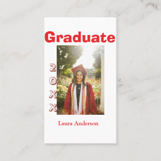 Carte De Visite Red bold photo graduation add name class text
