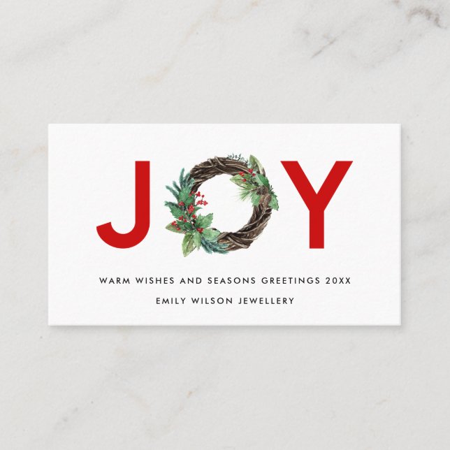 CARTE DE VISITE RED CHIC HOLLY BERRY JOY WREATH CHRISTMAS LOGO (Devant)