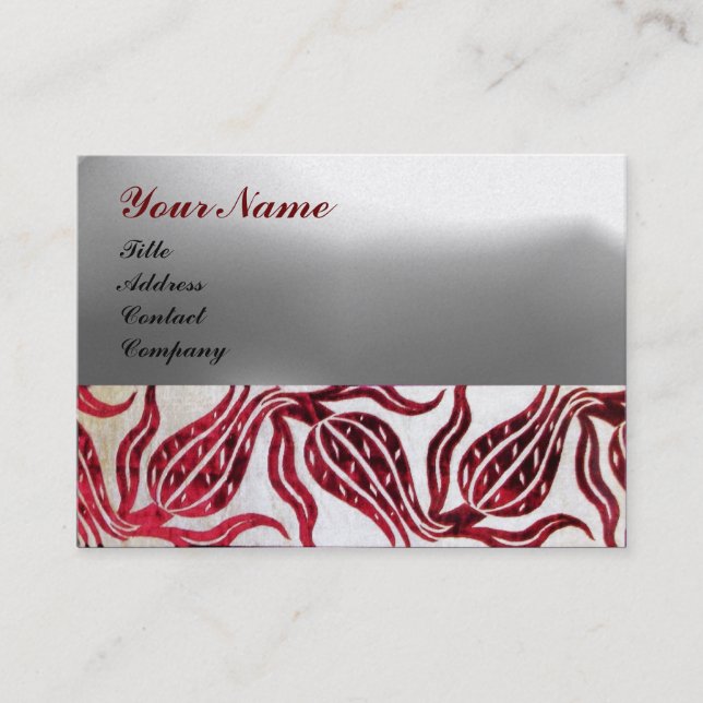 Carte De Visite RED DAMASK VELVET TULIPS MONOGRAM Burgundy Pearl (Devant)