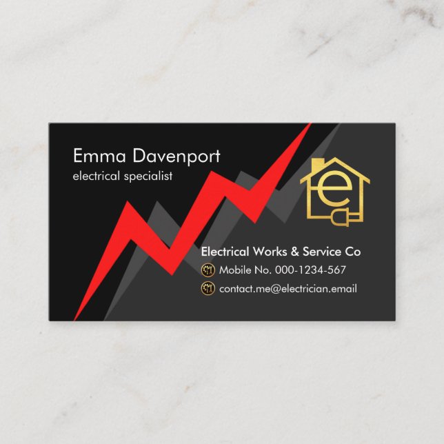 Carte De Visite Red Electric Lightning Power Bolt (Devant)