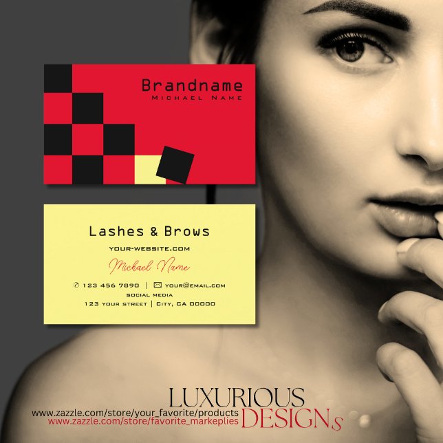 Carte De Visite Red et Black Chessboard Light Jaune Professionnel (Créateur téléchargé)