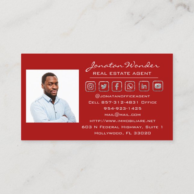 Carte De Visite Red House Social Media Logo Agent immobilier (Dos)