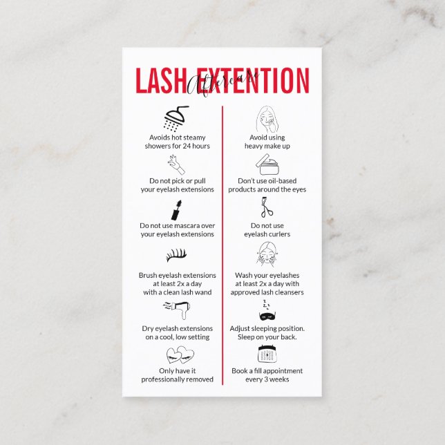 Carte De Visite Red Lash Extension Afcare (Dos)